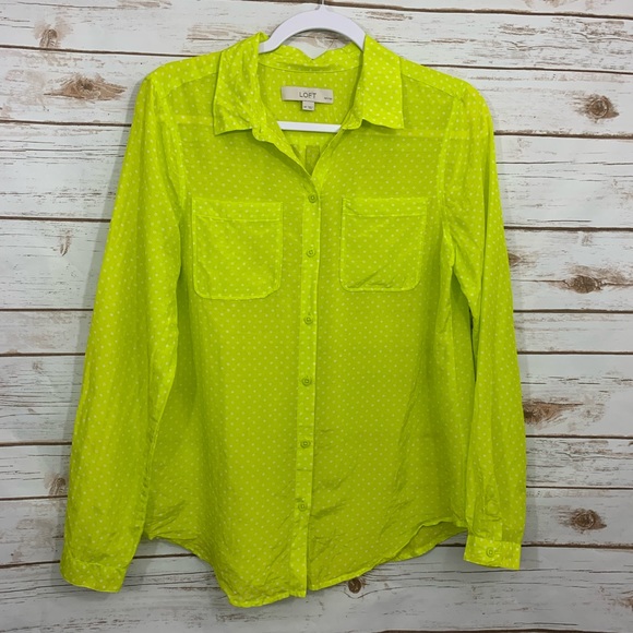 LOFT Tops - Loft Green Polka Dot Silk Blend Career Blouse MP